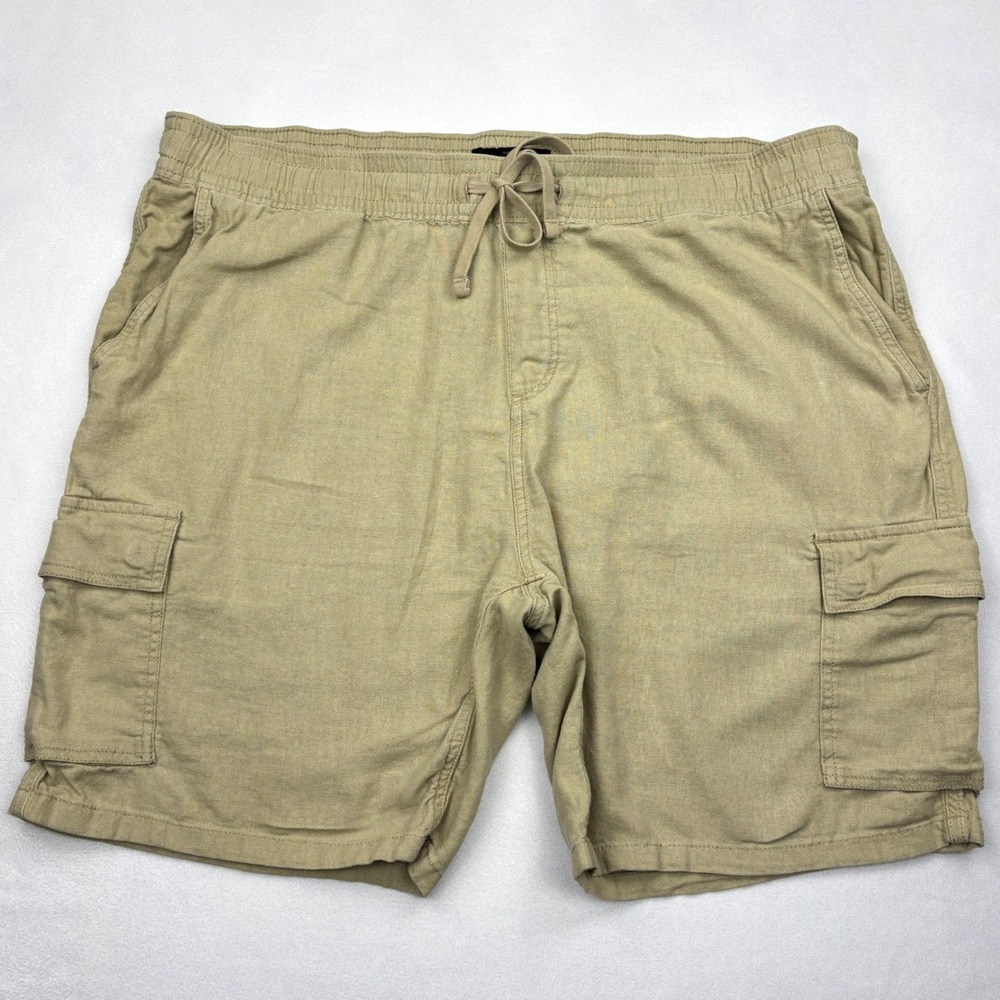 Lucky Brand Mens XXL Khaki Linen Blend Cargo Shorts Drawstring 7MD2174 Tan